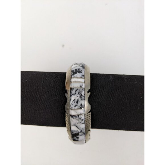 Steve Francisco Native American Sterling White Buffalo Inlay Bracelet For Women - Picture 4 of 11